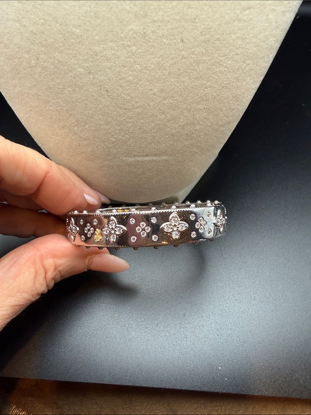 Adina Eden nwt Crystal-Embellished silver clover Bangle Bracelet brass and cz